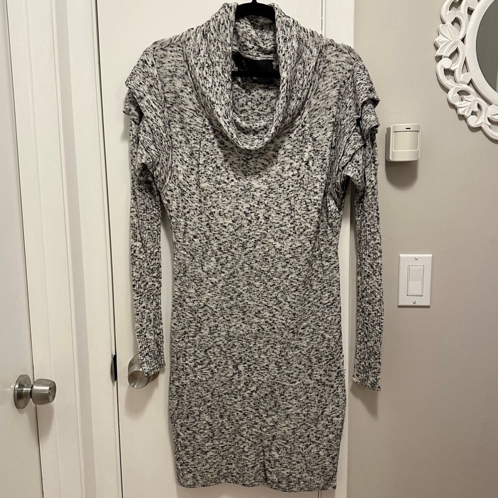 Yigal Azrouel Gray Black Marled Long Sleeve Cowl Neck Knit Sweater Dress XS